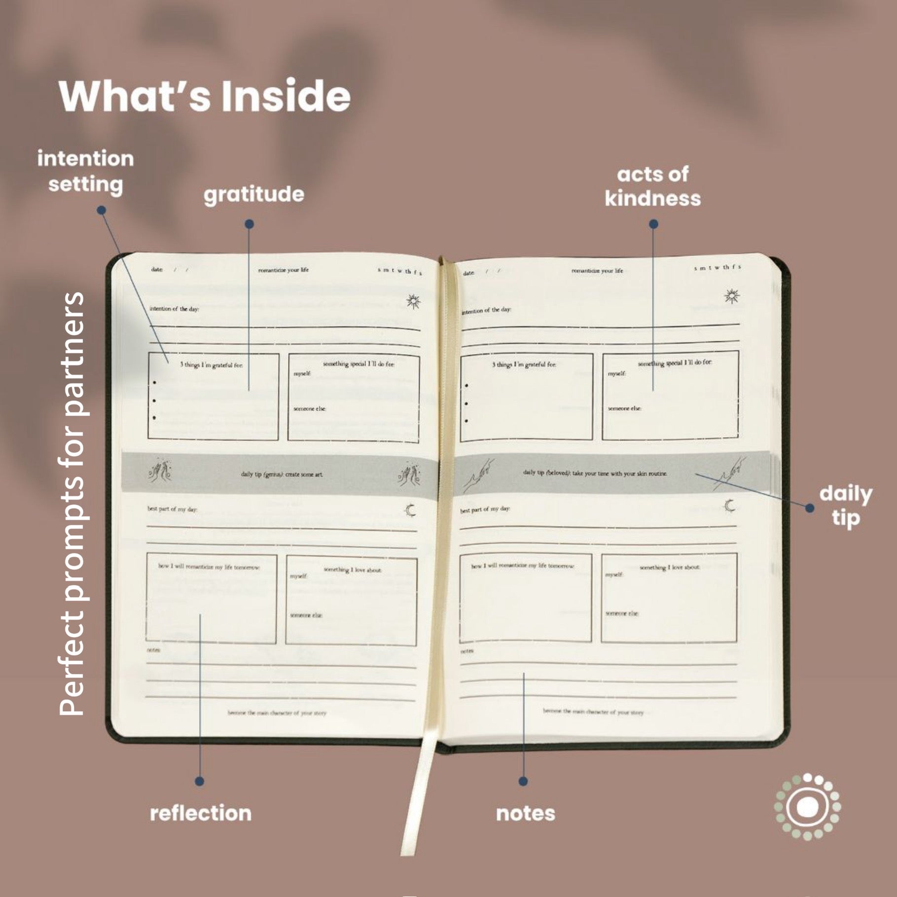Close-up of the ribbon bookmark in the Romanticize Your Life Journal.