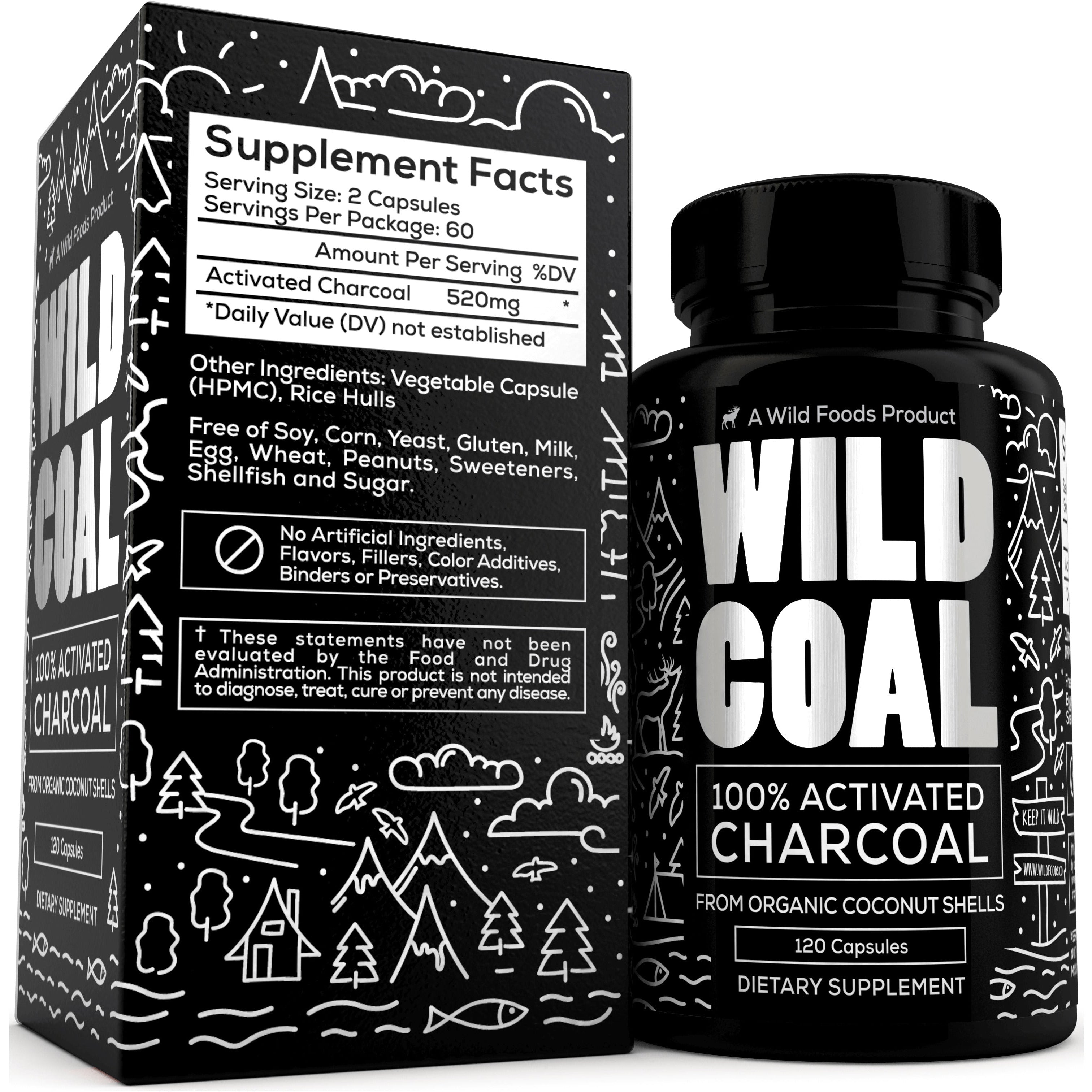 Activated Charcoal Capsules made from 100% Organic Coconuts, 120ct