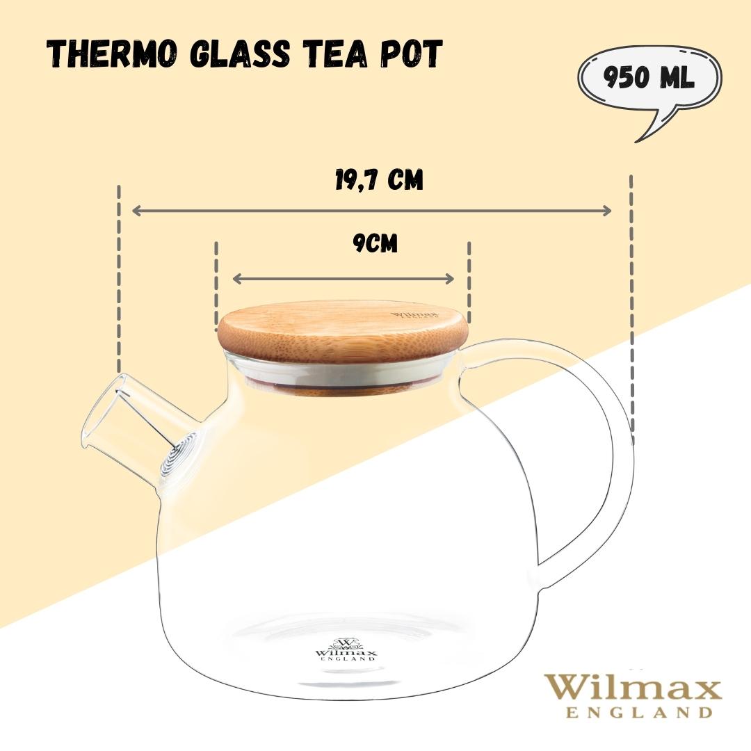 Thermo Glass Teapot 32 Fl Oz | High temperature and shock resistant by Wilmax Porcelain