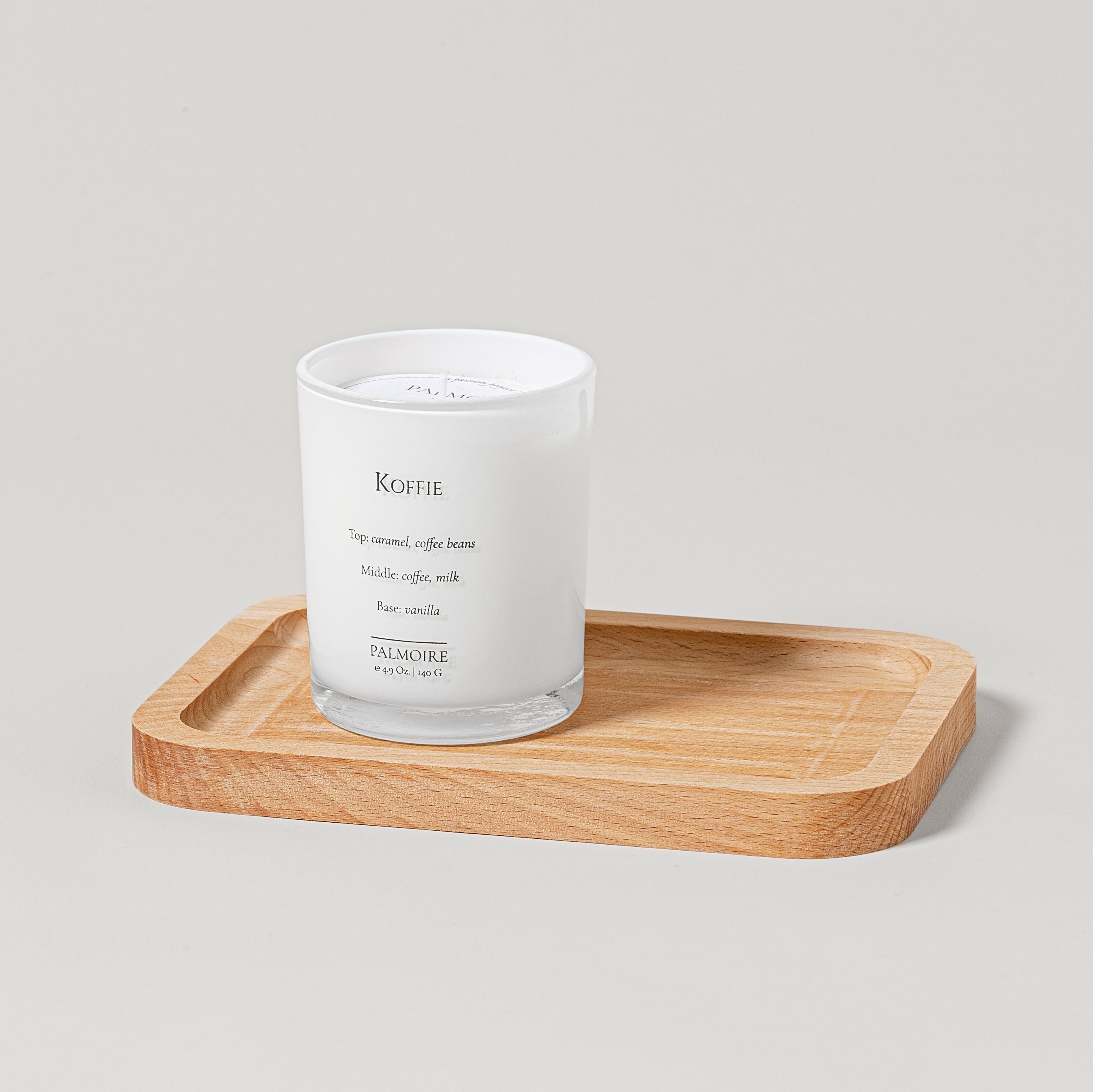 Koffie Candle + Wood Tray by PALMOIRE