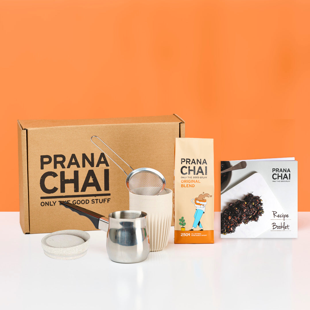 Prana Chai Original Masala Blend Starter Box with Huskee 12oz Cup & Lid by Prana Chai