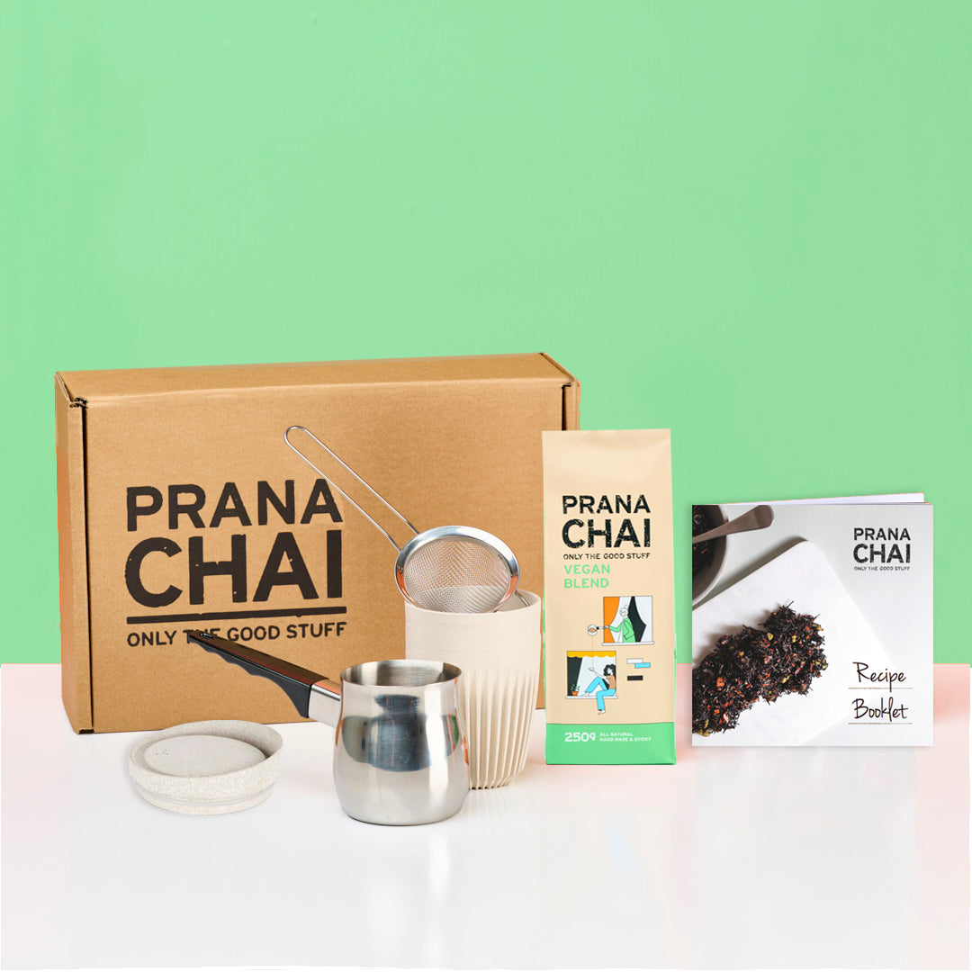 Prana Chai Vegan Agave Blend Starter Box with Huskee 12oz Cup & Lid by Prana Chai