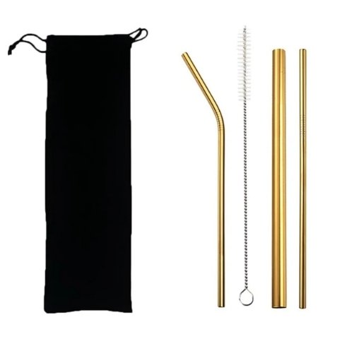 Stainless Steel Eco Straw Set with Brush & Bag | Straw Kit with 3 Straws, Brush, and Bag by The Bullish Store