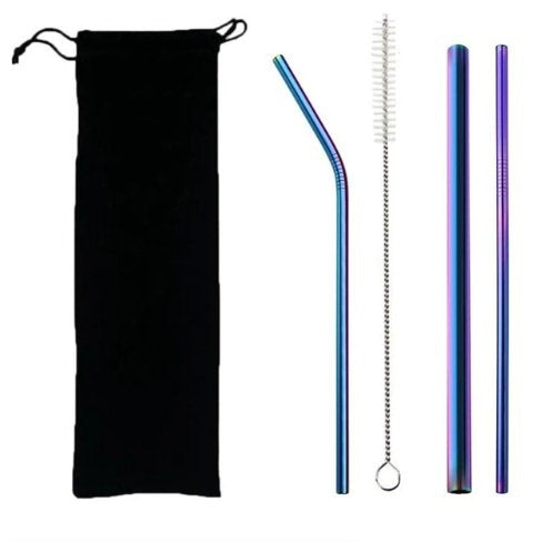 Stainless Steel Eco Straw Set with Brush & Bag | Straw Kit with 3 Straws, Brush, and Bag by The Bullish Store