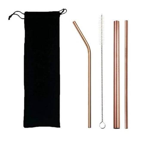 Stainless Steel Eco Straw Set with Brush & Bag | Straw Kit with 3 Straws, Brush, and Bag by The Bullish Store