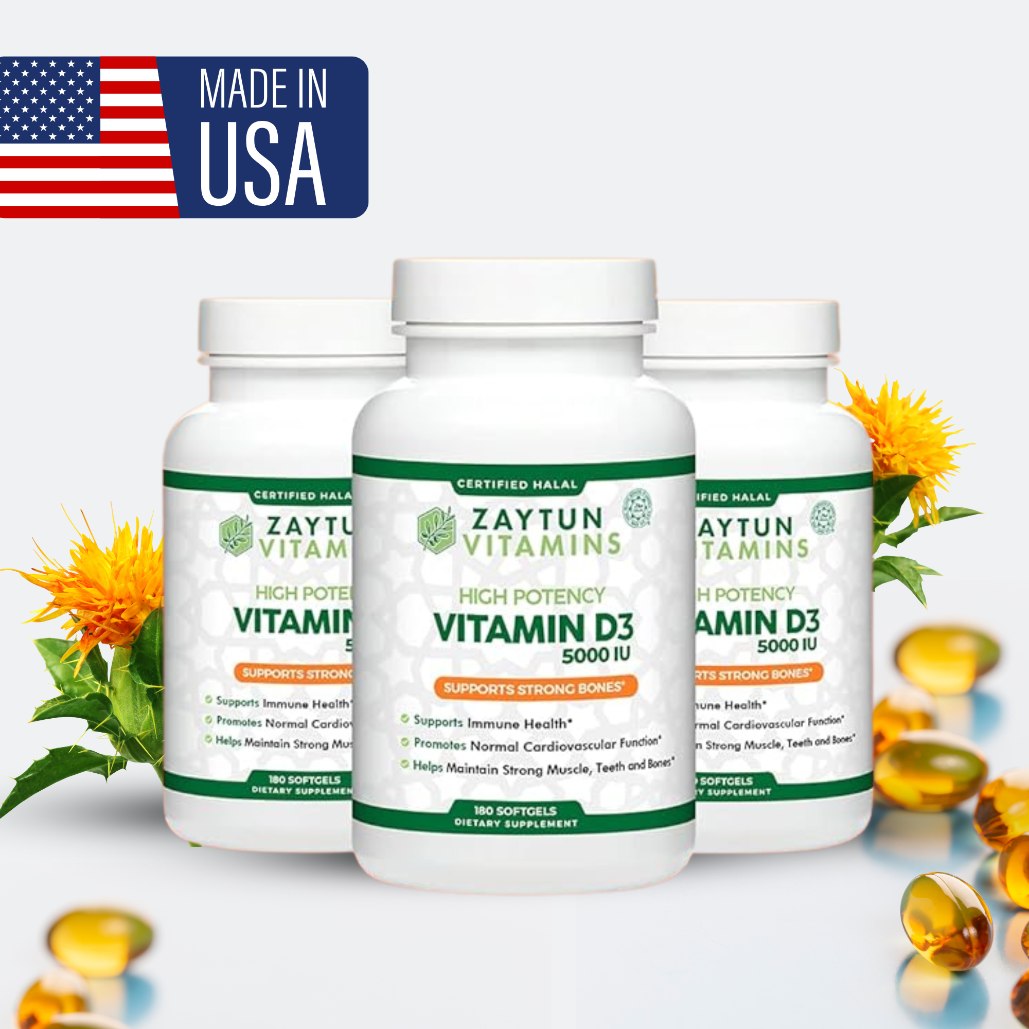 Halal Vitamin D3 5000 IU Softgels by Zaytun Vitamins