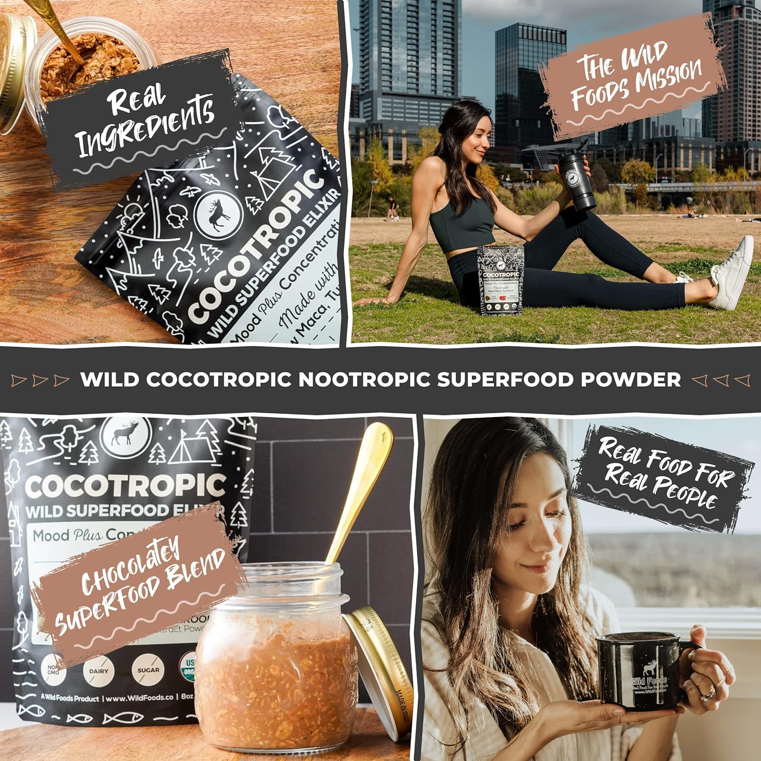 CocoTropic Organic Cocoa Mushroom Mix - Delicious Crash-Proof Energy & Focus - 7000 mg of Adaptogens by Wild Foods