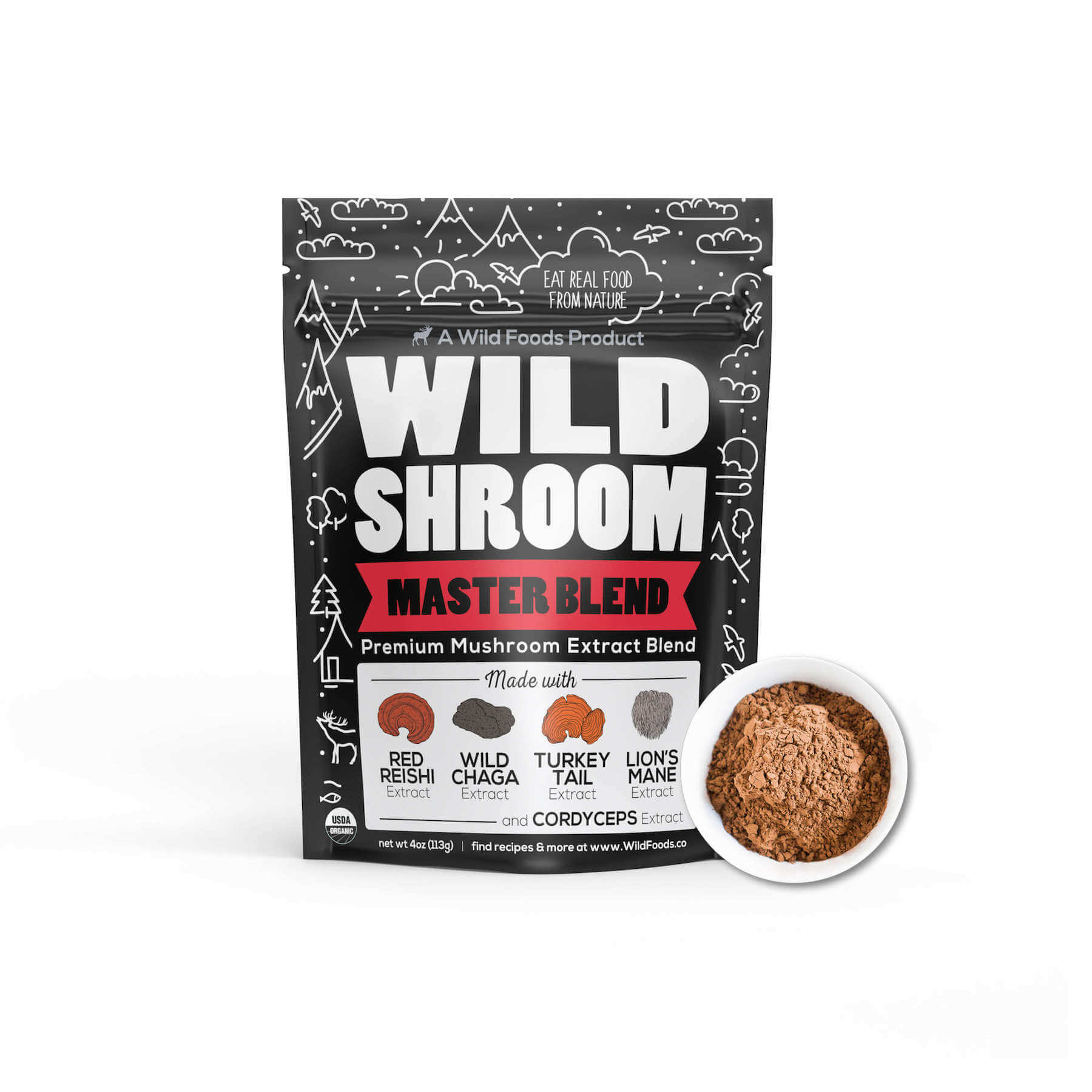 Master Five Mushrooms Blend - Adaptogens + Prebiotic Complex by Wild Foods