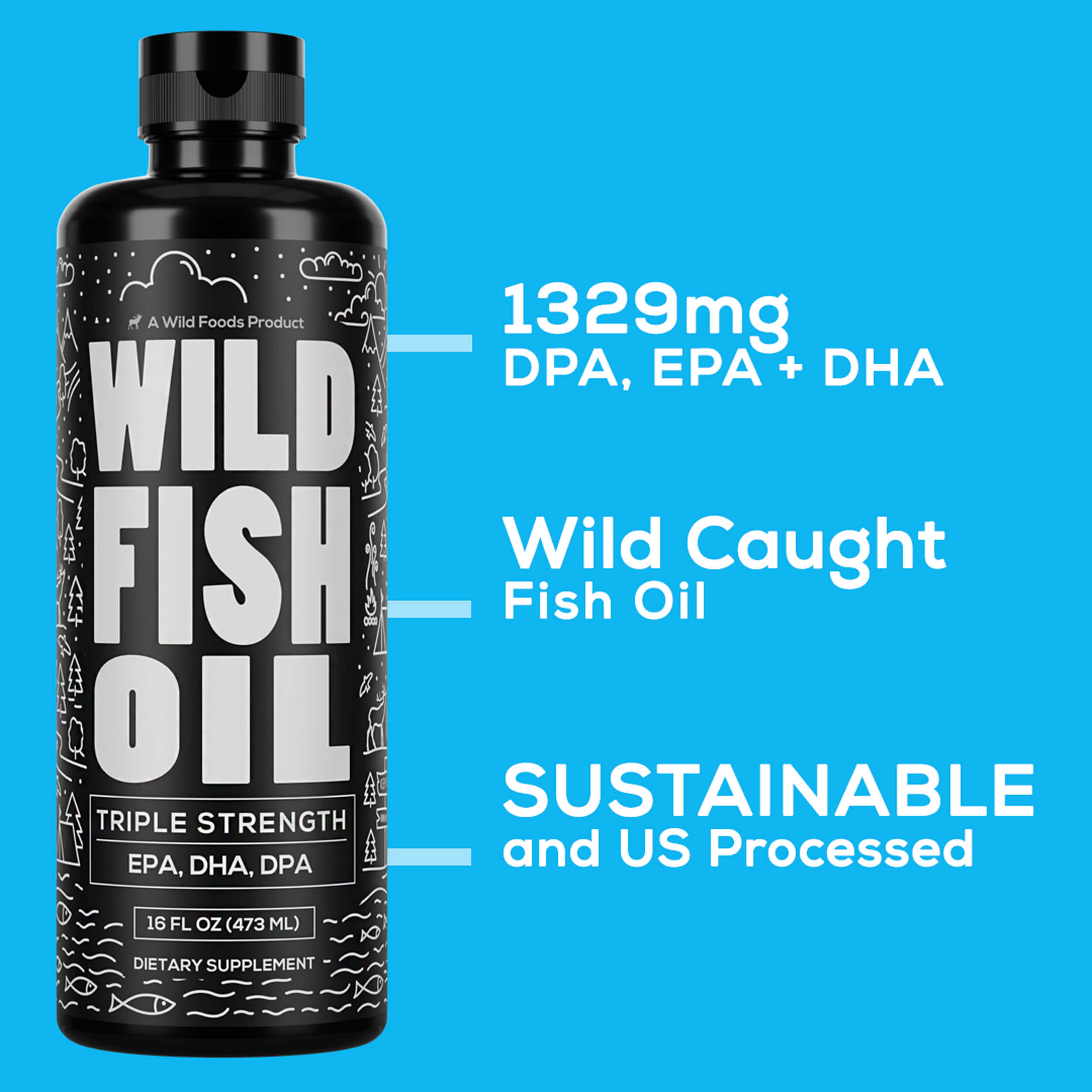 Wild Fish Oil Liquid, 16oz, Omega-3 DHA, EPA, DPA by Wild Foods